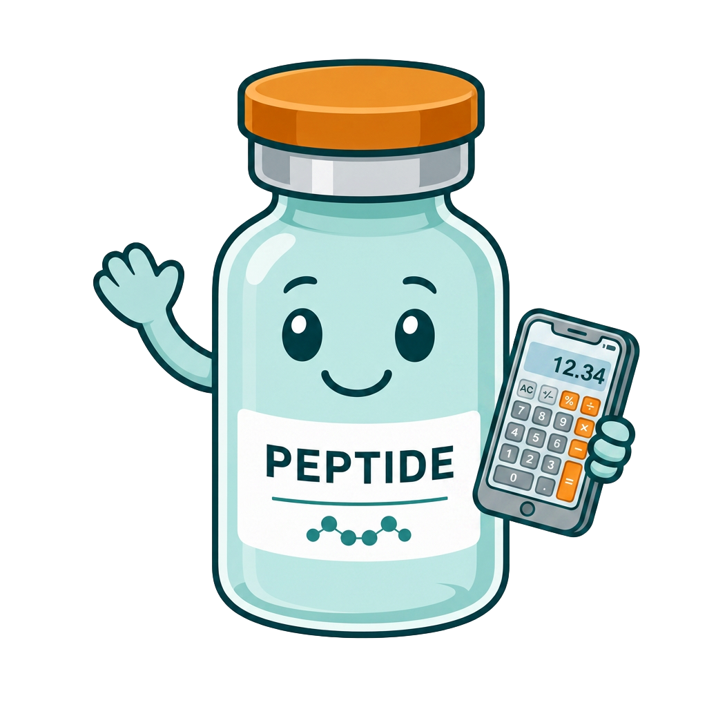 Peppy, the friendly peptide vial mascot, waving